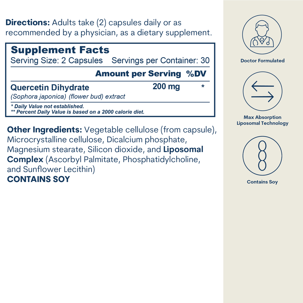 Liposomal Quercetin 200mg - Capsules (60 count / 30 servings)